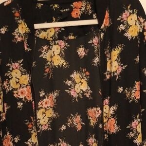 Torrid Black Floral Sheer Bomber With Pink and Yellow Accents